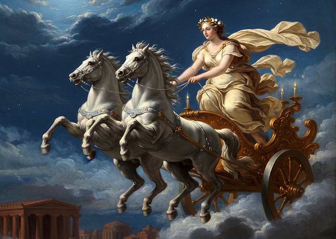 Goddess Selene Driving Celestial Chariot