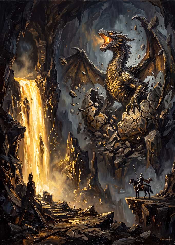 Dragon Emerging from Stone Cave