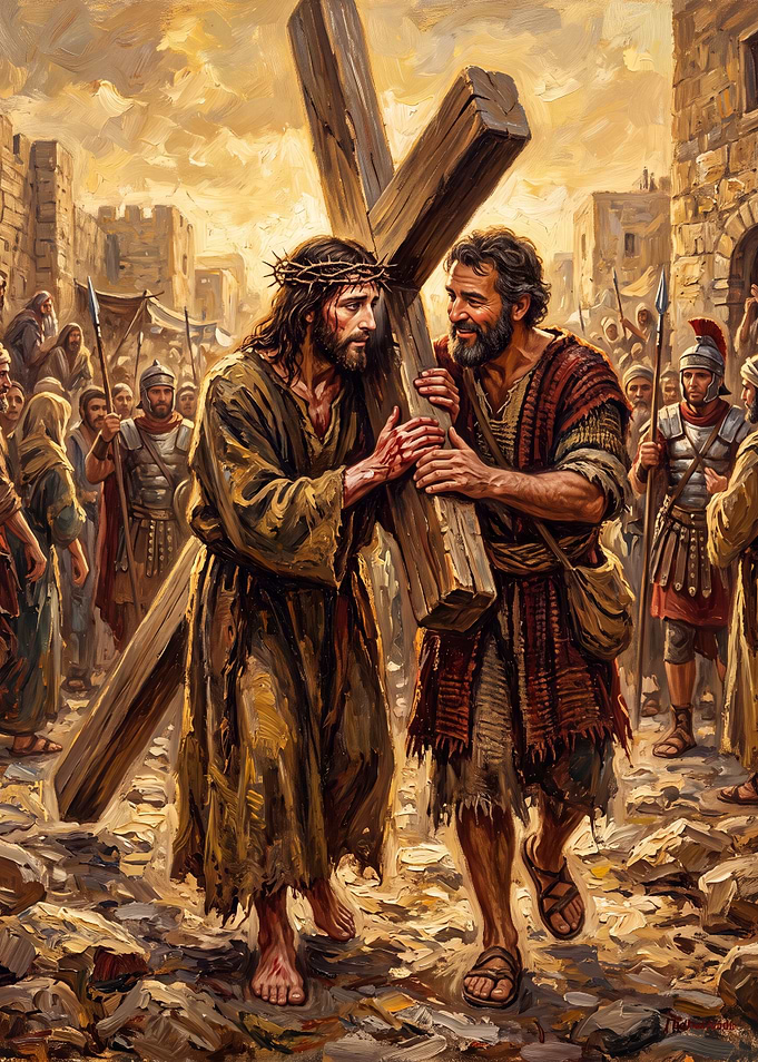 Simon of Cyrene Helping Jesus Carry Cross