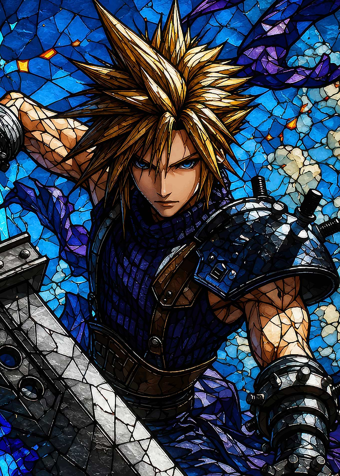 Cloud Strife Stained Glass Portrait