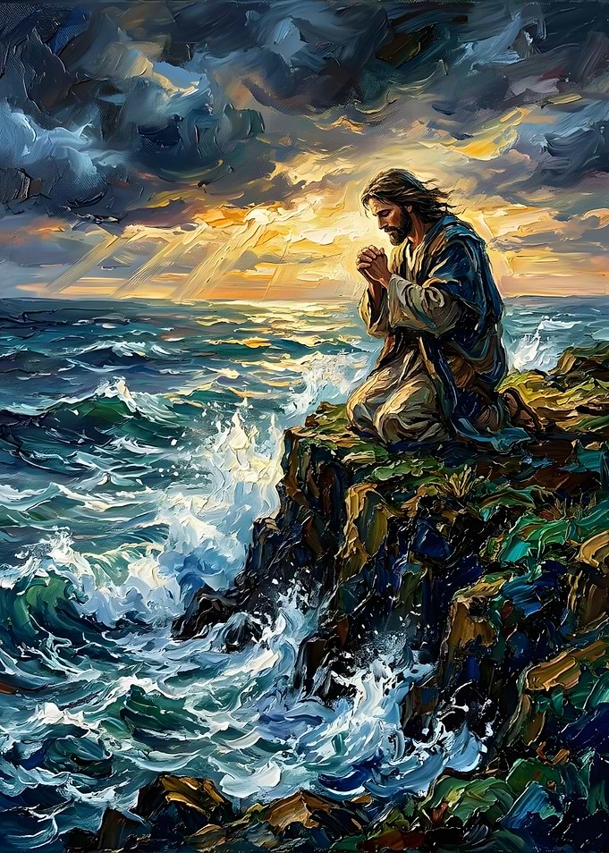 Jesus Praying on a Rocky Cliff
