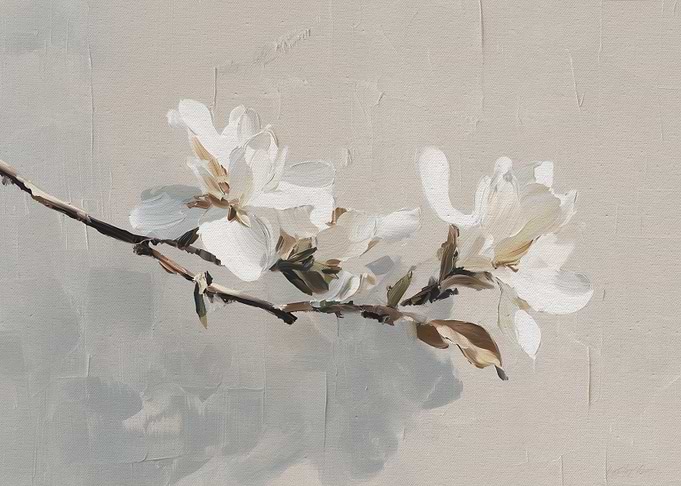 Oil Painting of White Magnolia Blossoms