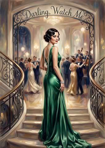 Elegant Woman in Green Evening Gown