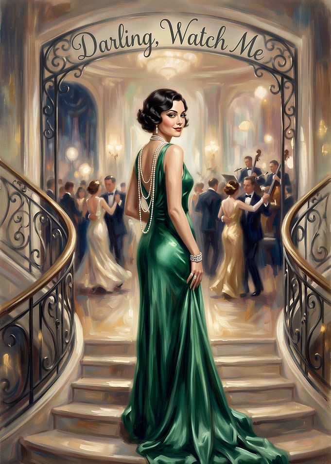 Elegant Woman in Green Evening Gown