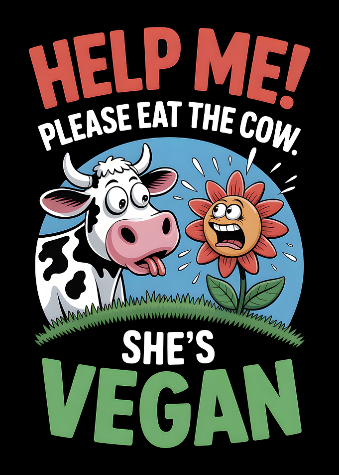 Funny Vegan Cow Cartoon Graphic