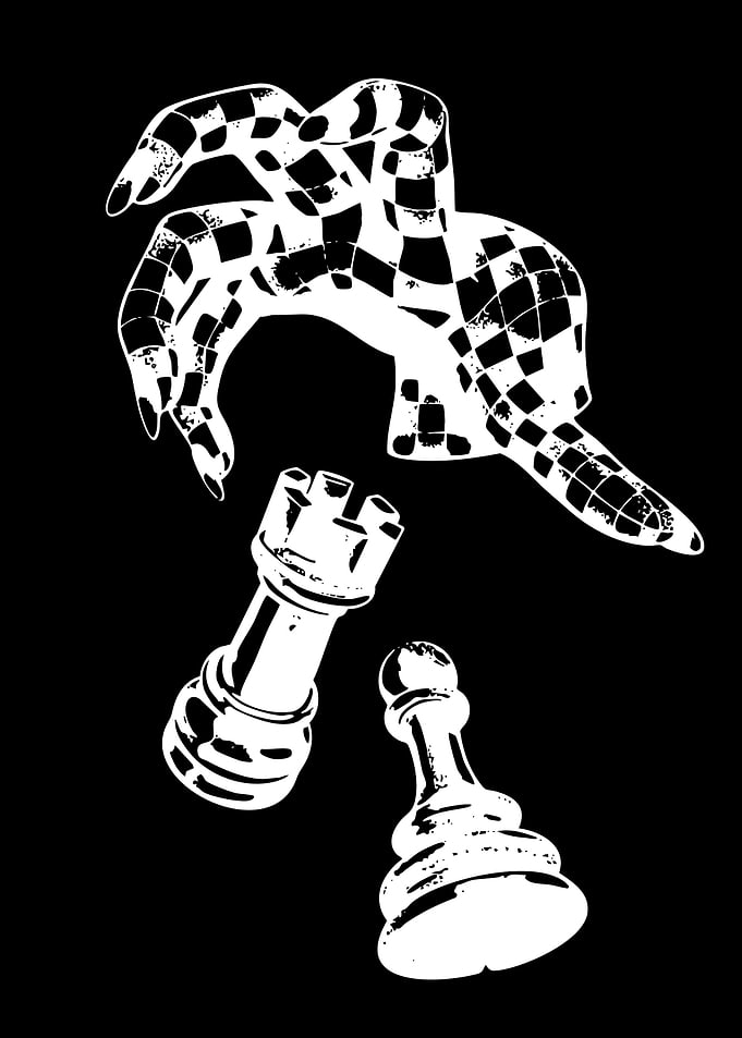 Checkered Hand Reaching for Chess Pieces