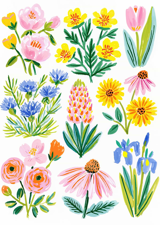 Colorful Hand-Painted Floral Botanical Collection