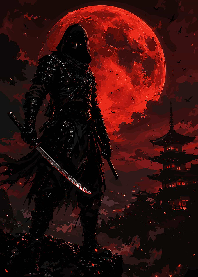 Ninja Warrior Under Blood Moon