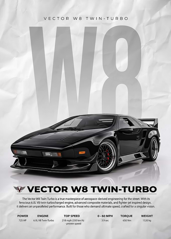 sleek black Vector W8 Twin-Turbo car Poster