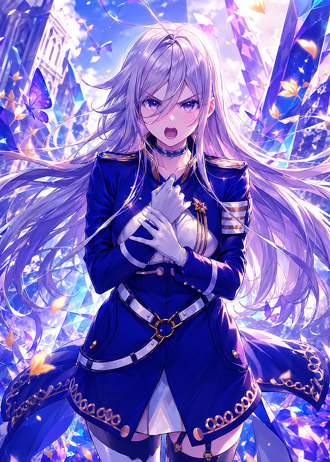 Anime Girl in Blue Military Uniform