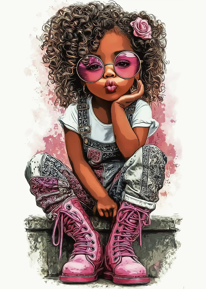 Stylish Curly-Haired Girl in Pink