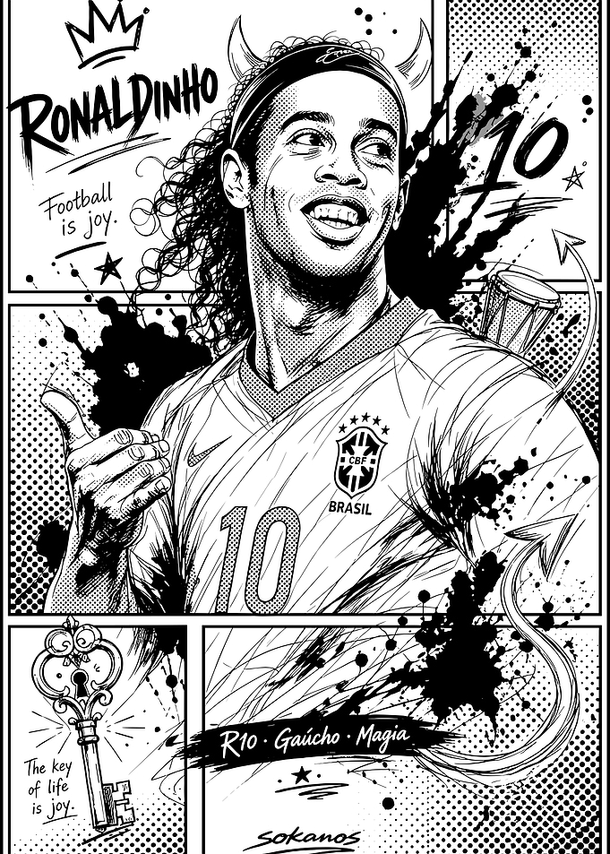 Ronaldinho Gaucho Comic Style Portrait