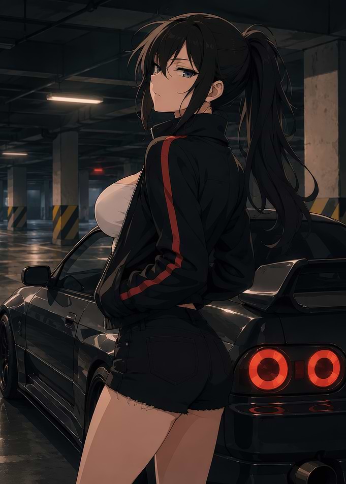 Anime Girl with Sports Car