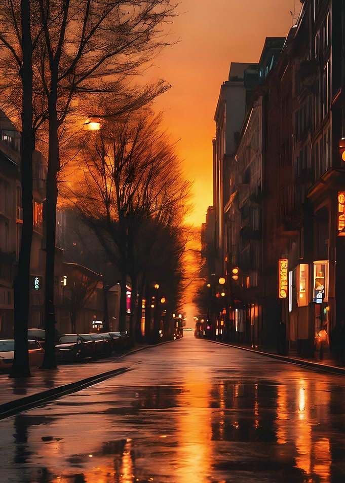 Golden Hour City Street Scene