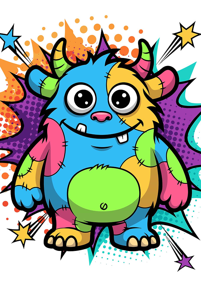 Colorful Patchwork Monster Cartoon Illustration