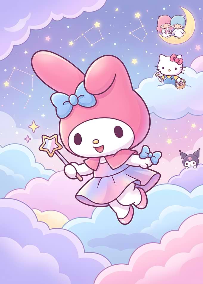 Sanrio Characters Floating in Dreamy Sky