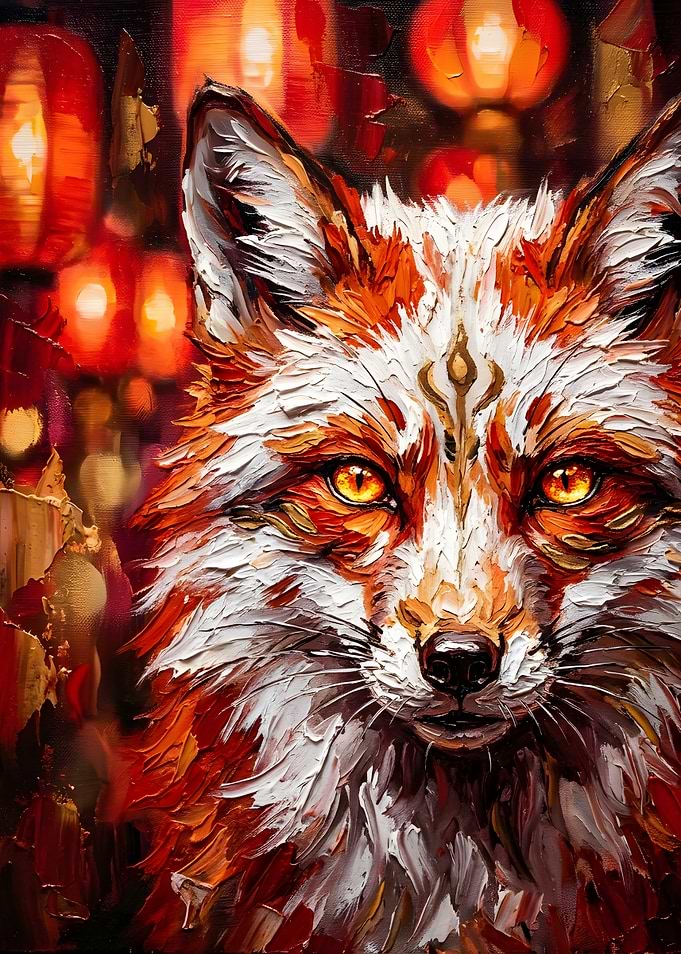Oil Painting of Mystical Fox