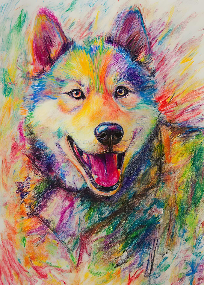 Colorful Rainbow Husky Portrait