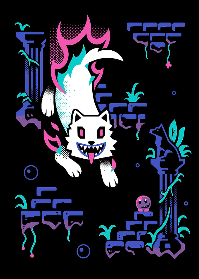 Pixel Art Wolf in Ruined Temple