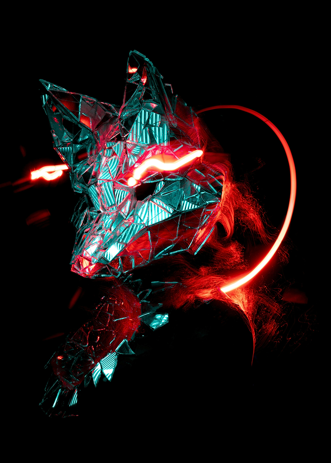 Neon Shattered Glass Fox Mask