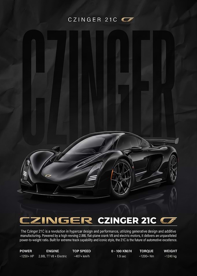 sleek black Czinger 21C Hypercar car Poster