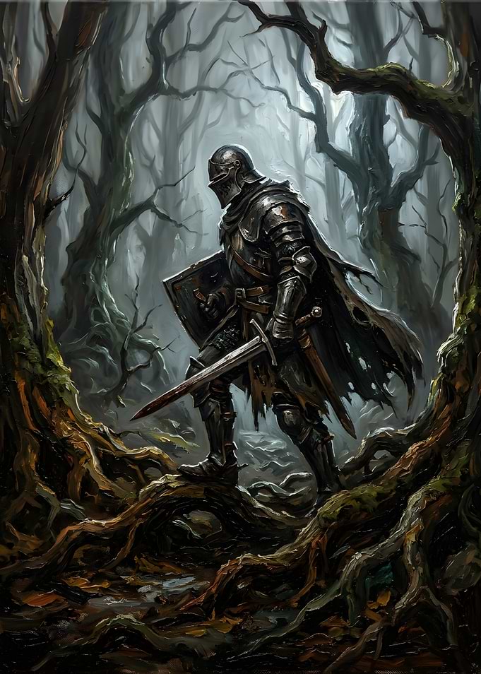 Dark Knight in Misty Forest