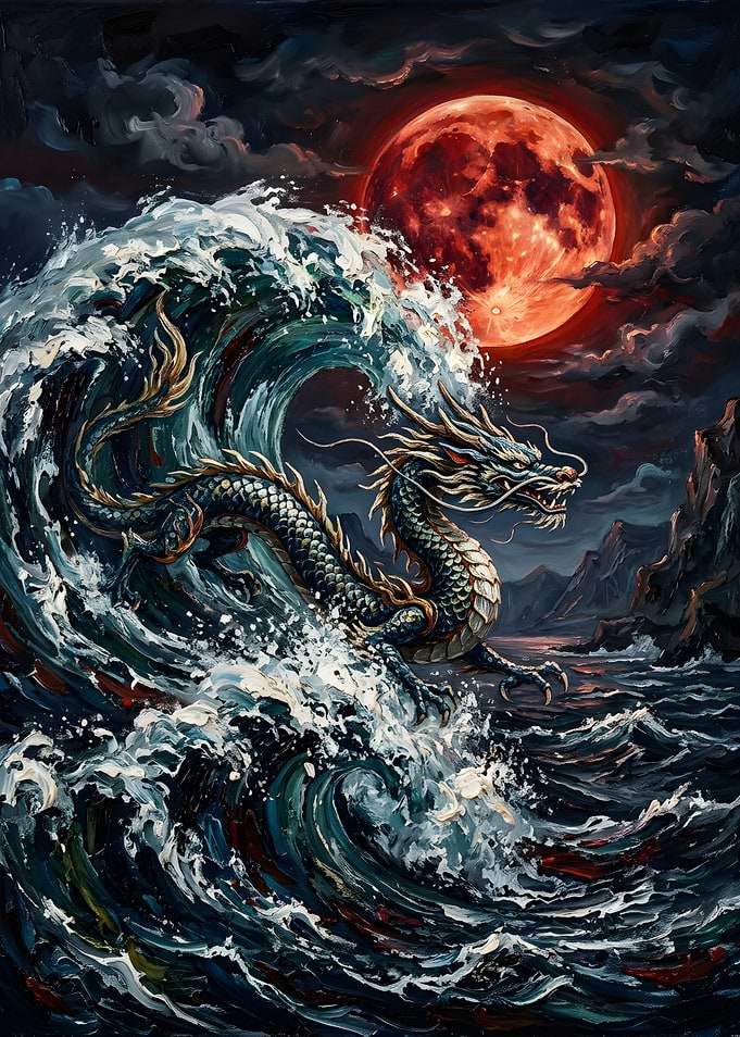 Dragon Rising from Ocean Wave
