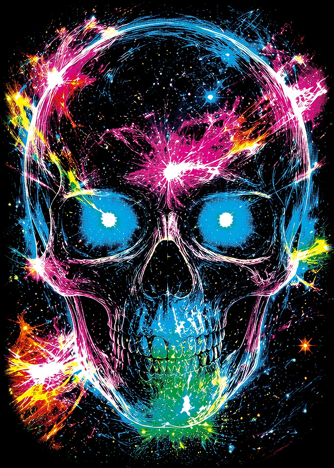 Cosmic Neon Skull Art