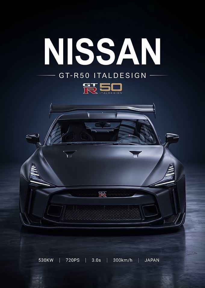 sleek Nissan GT-R50 Matte Black Poster