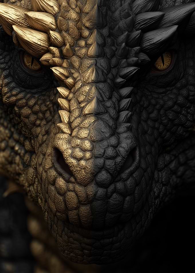 Dual-Tone Gold and Black Dragon Portrait