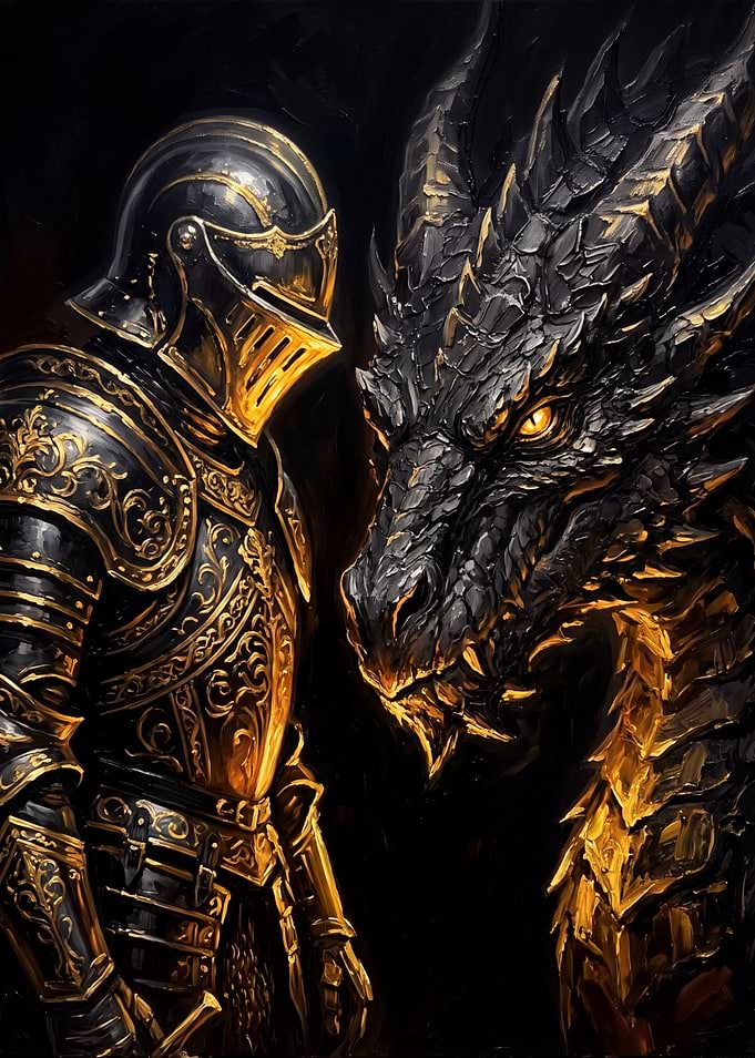 Knight and Dragon Oil Painting