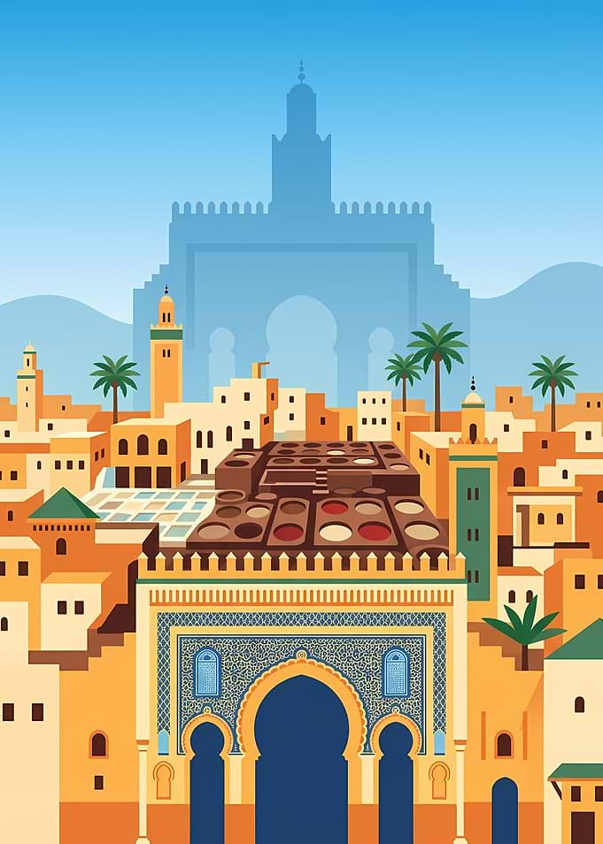 Fes Morocco Cityscape Illustration