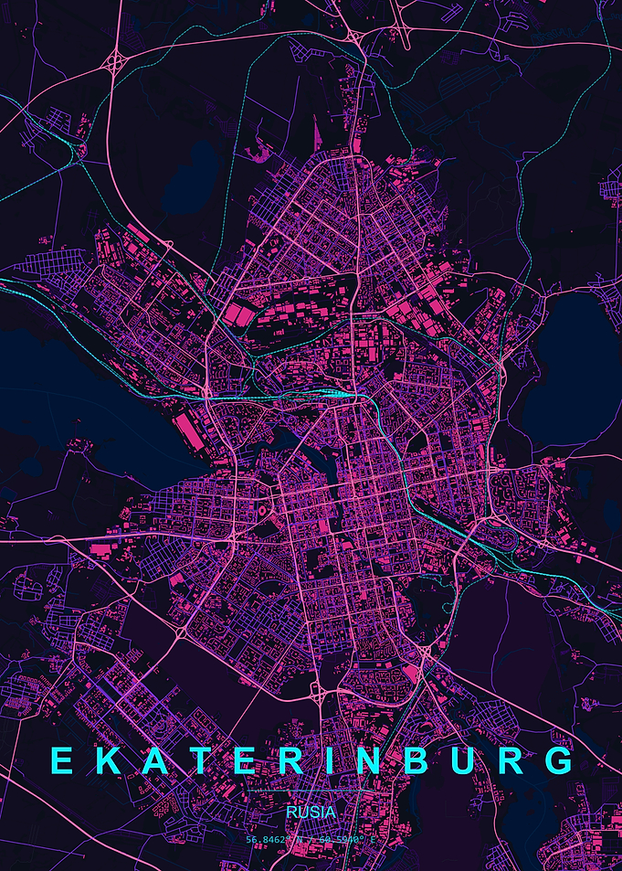 Neon Map of Ekaterinburg Russia