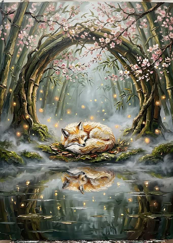 Sleeping Fox in Enchanted Bamboo Forest