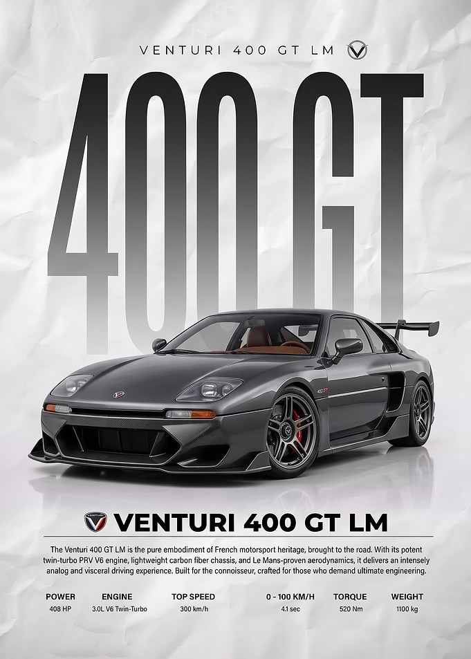 sleek Venturi 400 GT LM car Poster