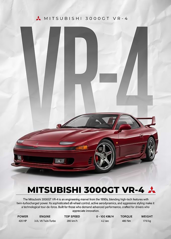 sleek Mitsubishi 3000GT VR-4 car Poster