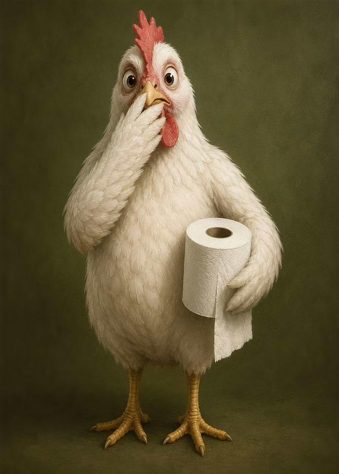 Surprised Chicken Holding Toilet Paper