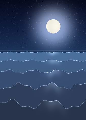 Moonlit Ocean - Minimalist Full Moon Over Rolling Waves