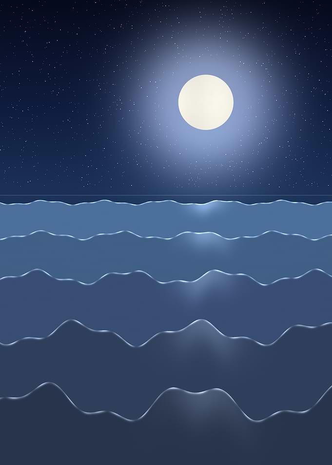 Moonlit Ocean - Minimalist Full Moon Over Rolling Waves