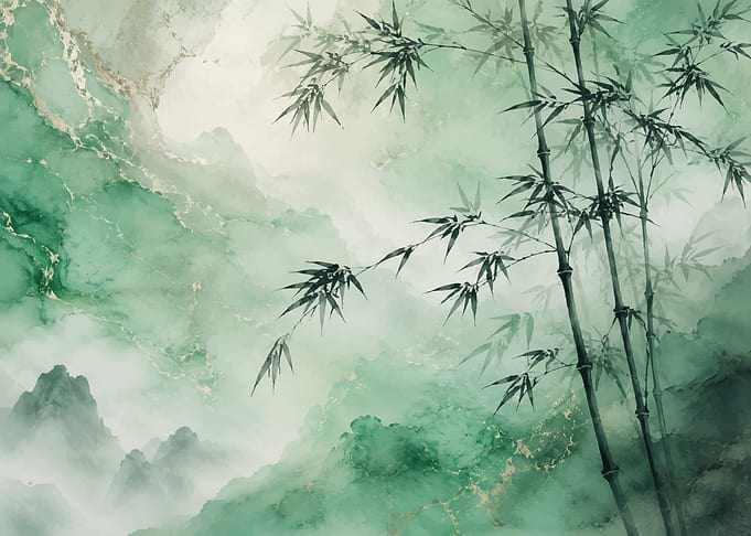 Ethereal Green Bamboo Mountain Landscape