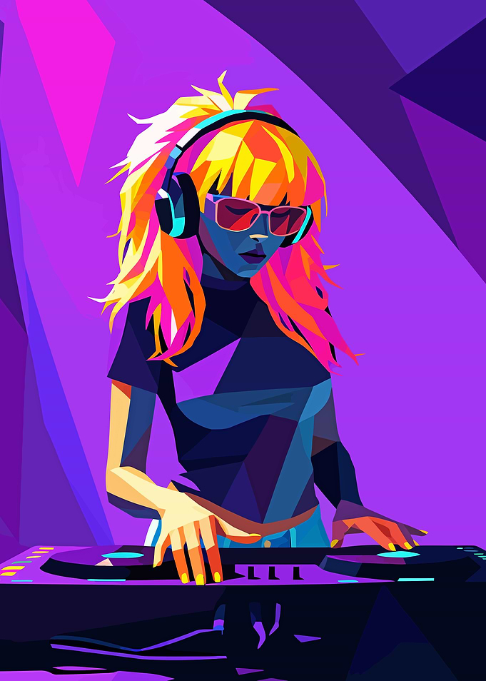 Vibrant Geometric DJ Girl Illustration