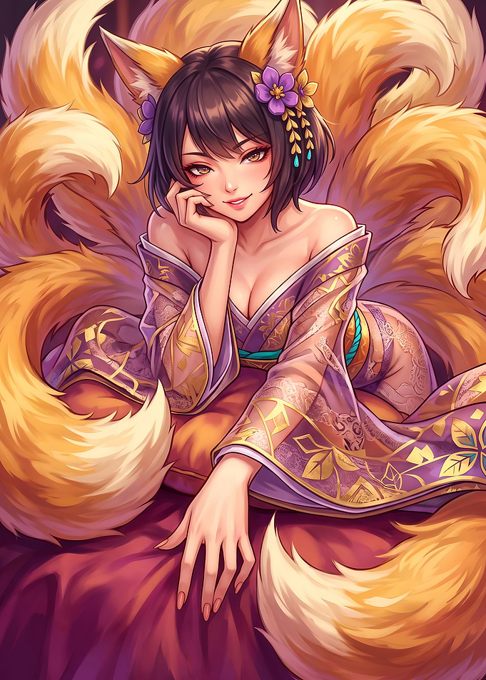 Enchanting Kitsune Spirit in Purple Kimono