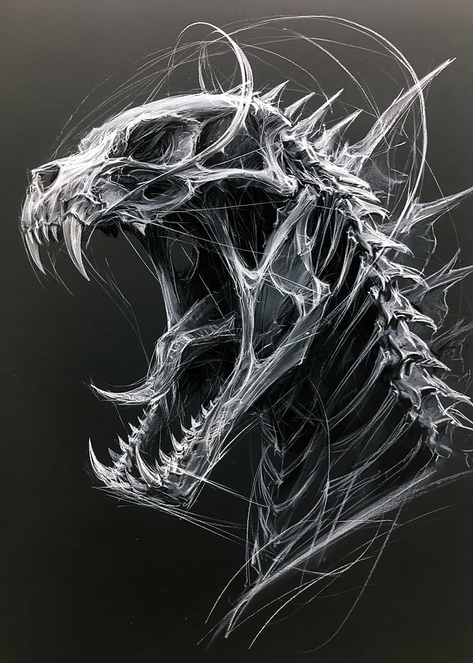 Skeletal Dragon Head Sketch