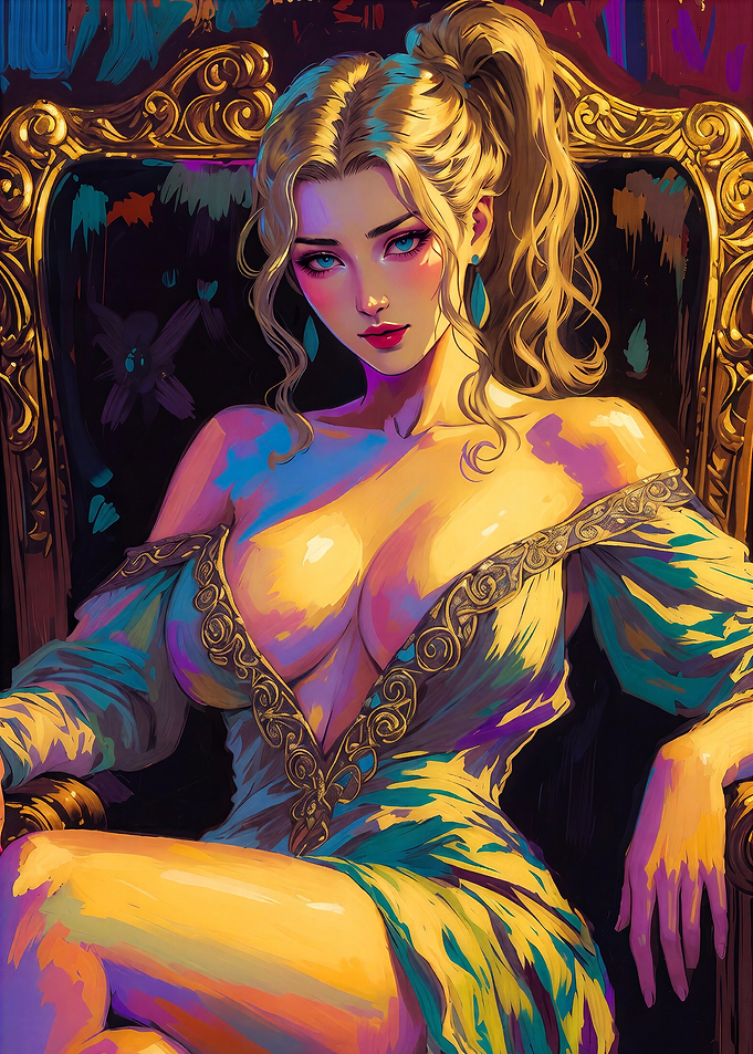 Elegant Blonde Woman in Ornate Chair