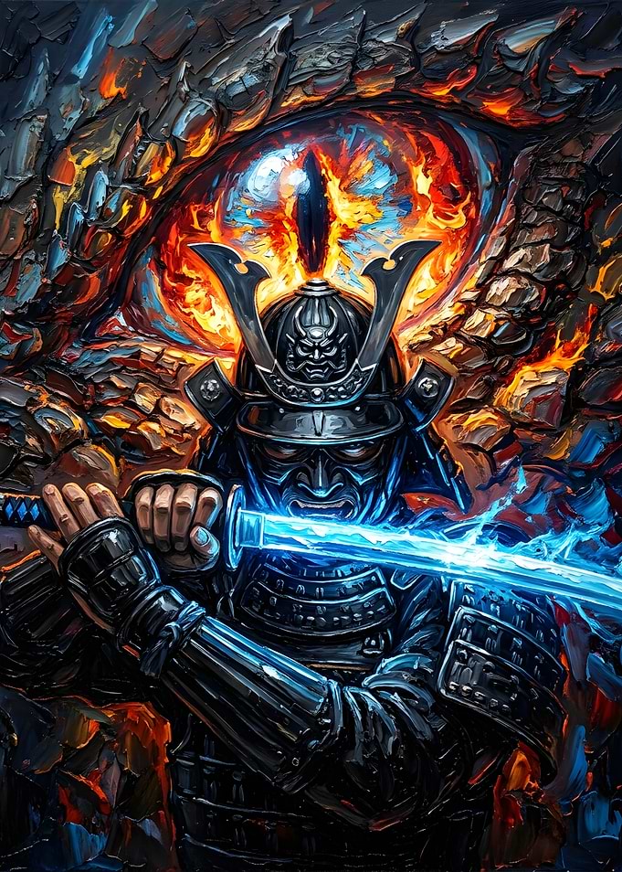 Samurai Warrior with Glowing Dragon Eye