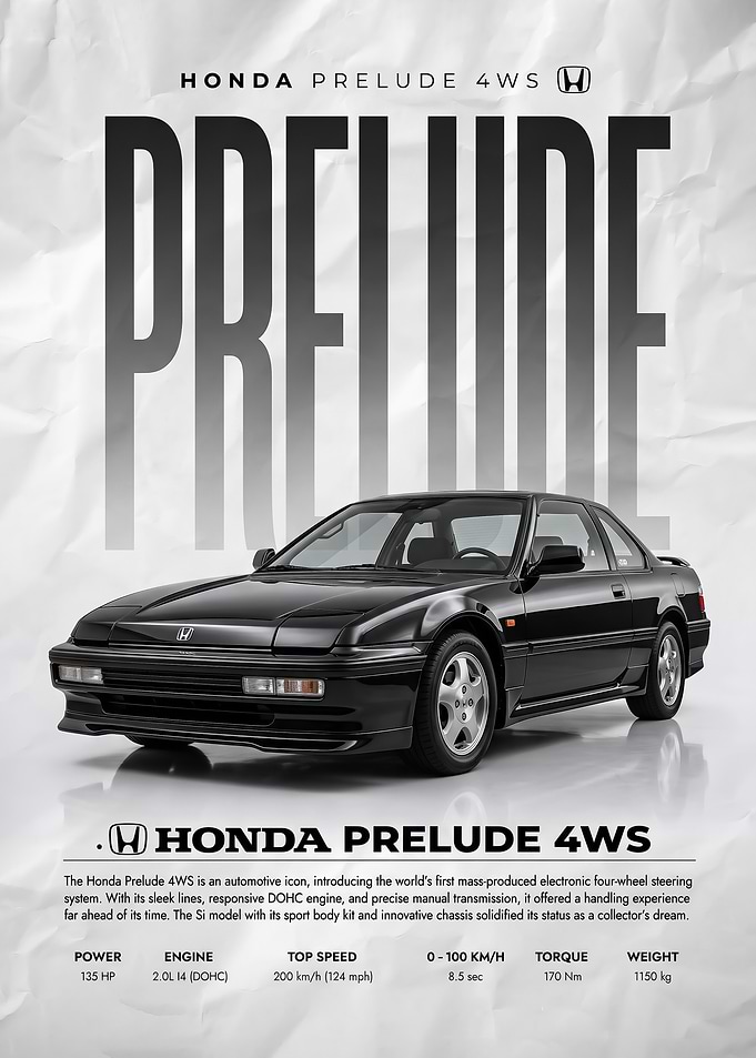 sleek black Honda Prelude 4WS car Poster
