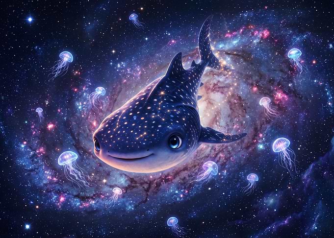 Whale Shark Swimming in Deep Space