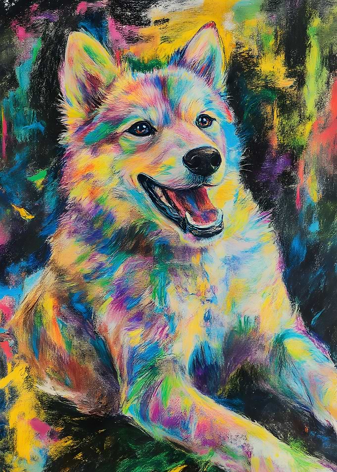 Colorful Rainbow Husky Dog Portrait