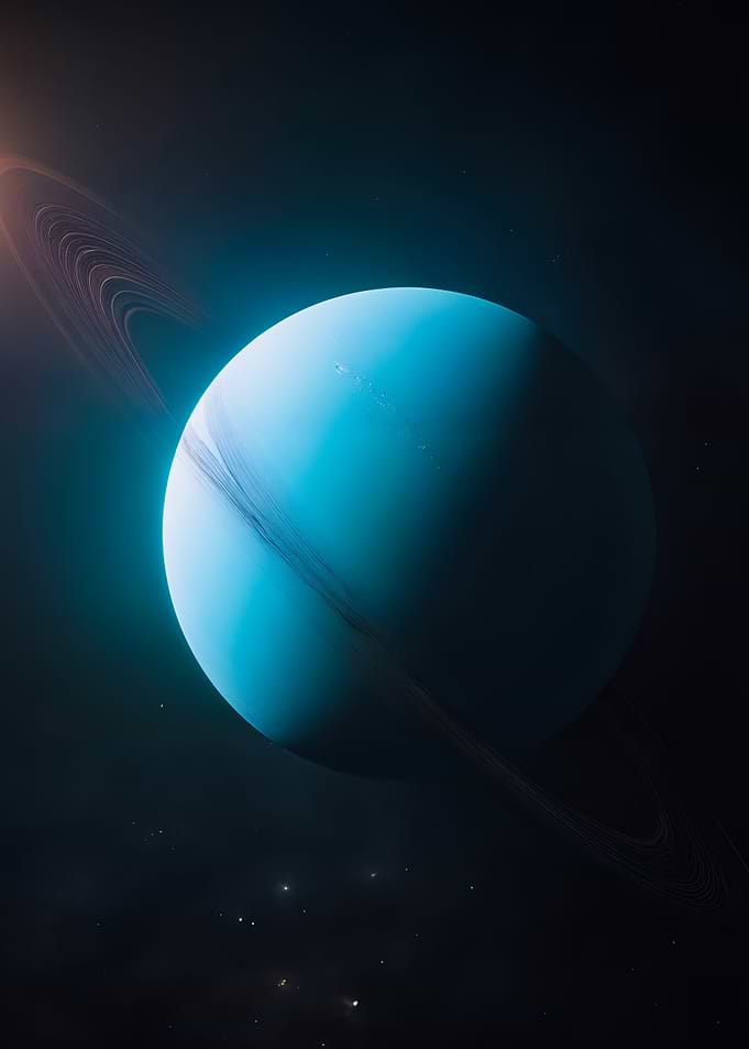 Planet Uranus With Rings In Outer Space