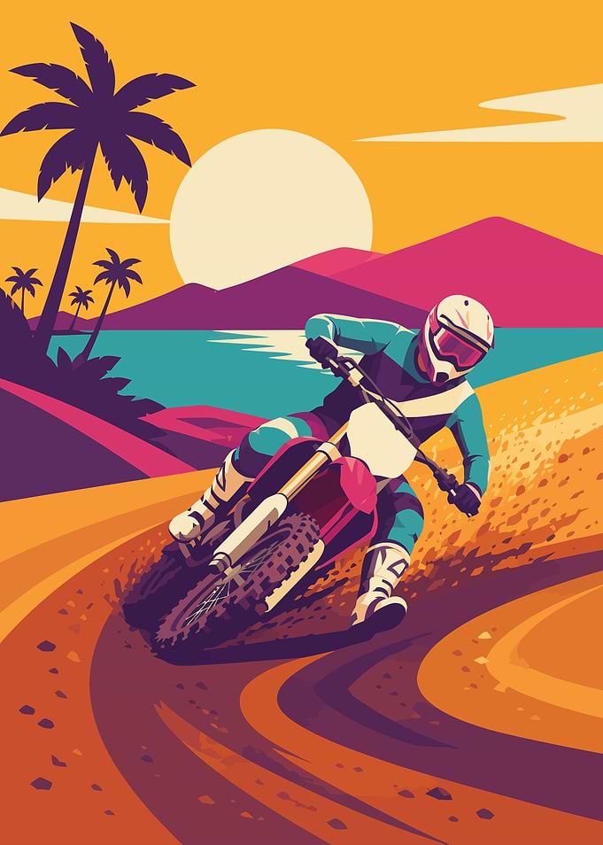 Motocross Rider on Tropical Sunset Track